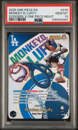 2025 One Piece Promos Dodgers X One Piece Night #010 Monkey D. Luffy PSA 10 - Image 1