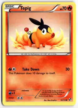 Tepig 16/114 Black & White Base Common Pokemon Card - Image 1