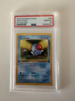 1999 POKEMON FOSSIL 1ST ED #56 TENTACOOL PSA 10 - Image 1