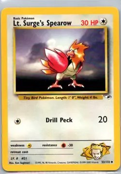 Pokemon TCG Lt Surges Spearow 52/132 Gym Heroes LP - Image 1