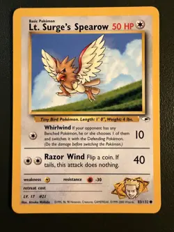 Pokemon TCG Lt. Surge's Spearow 83/132 Gym Heroes WOTC LP - Image 1