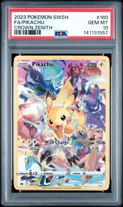 2023 POKEMON SWORD & SHIELD CROWN ZENITH #160 SWSH FULL ART PIKACHU GEM PSA 10 - Image 1