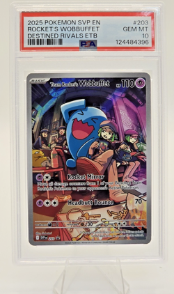 2025 POKEMON SVP EN-SV BLACK STAR PROMO #203 TEAM ROCKET'S WOBBUFFET PSA 10 - Image 1