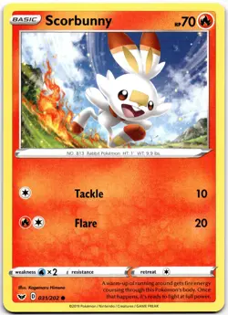 Scorbunny (031) Common SWSH01: Sword & Shield Base Set 031/202 NM Pokemon - Image 1