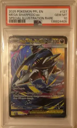 2025 POKEMON MEGA SHARPEDO EX SPECIAL ILLUSTRATION RARE PHANTASMAL FLAMES PSA 10 - Image 1