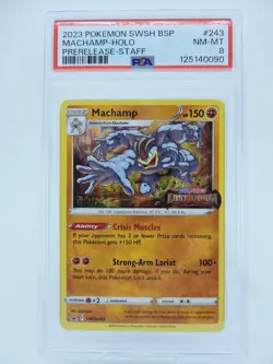 2023 Pokemon SWSH Machamp #243 Holo Prerelease Staff PSA 8 ENG - Image 1