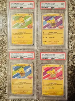 2024 Pikachu Batik Shirt SV-P Indonesia 4 Card Set PSA 10 & PSA 9 Sequential Set - Image 1