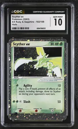CGC 10 GEM MINT Scyther ex 2003 EX Ruby & Sapphire 102/109 Holo Pokemon Card - Image 1
