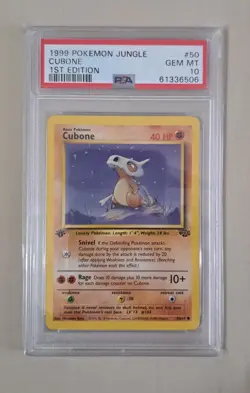 Cubone 1st Edition Jungle 50/64 PSA 10 Gem Mint Pokemon Card 1999 Vintage - Image 1