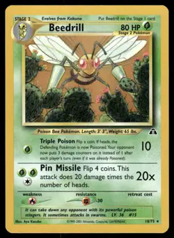 Pokemon Cards Beedrill 18/75 UNLIMITED Neo Discovery WOTC Rare NM - Image 1