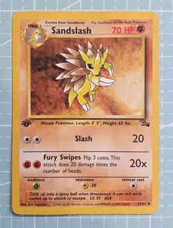 Sandslash 41/62 Uncommon: 1st First Edition Fossil Pokemon Trading Card Game TCG - Image 1