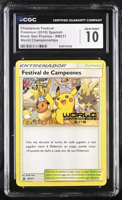 CGC 10 Spanish Champions Festival Promo SM231 World Championships 2019 Pokemon - Image 1
