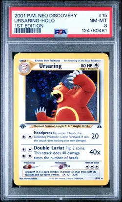 2001 POKEMON NEO DISCOVERY 1ST ED #15 URSARING-HOLO PSA 8 - Image 1