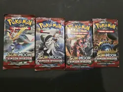 Lot Of 4 Pokemon Sun & Moon Crimson Invasion Booster Packs Factory Sealed Artset - Image 1