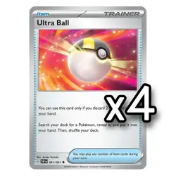 4x Ultra Ball 091/091 Paldean Fates English Pokemon Card Non Foil Playset x4 - Image 1