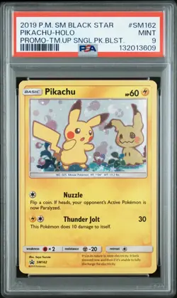 POKEMON TEAM UP SM BLACK STAR PROMO PIKACHU #SM162 HOLO PSA 9 MINT #132013609 - Image 1