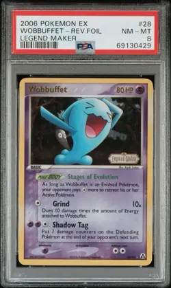 2006 Pokemon EX Legend Maker 28 Wobbuffet Reverse PSA 8 NM-MT - Image 1