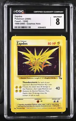 CGC 8 Zapdos 15/62 Cosmos Holo Fossil Pokemon Card - Image 1