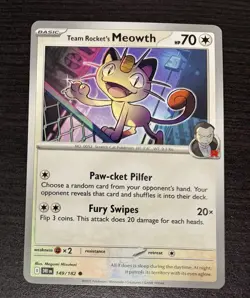 Pokemon Team Rocket's Meowth Sv10: Destined Rivals 149/182 70 HP Basic Common - Image 1