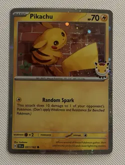 2026 Pikachu 051/162 Pokemon Day 30th Anniversary Stamped Promo TCG Cosmo Holo - Image 1
