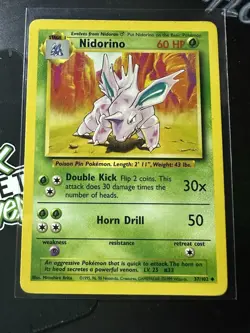 Nidorino 37/102, 1999 Base Set, Pokemon TCG, WotC, Vintage, Uncommon, NM - Image 1