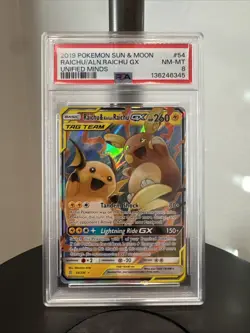 2029 Pokemon Sun & Moon Raichu & Alolan Raichu Gx Unified Minds #54 PSA NM-MT 8 - Image 1