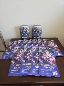 NEW SEALED One Piece OP13 & OP14 Bundle 12 Booster Packs (OP14) & 2 Tins (OP13) - Image 1