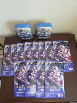 NEW SEALED One Piece OP13 & OP14 Bundle 12 Booster Packs (OP14) & 2 Tins (OP13) - Image 2