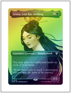 1x Azusa, Lost but Seeking, Borderless Art Foil, Commander Masters, MTG NM - Image 1
