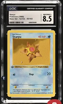 CGC 8.5 Staryu 1st Edition Shadowless 65/102 Base Set 1999 Pokemon Card Graded - Image 1