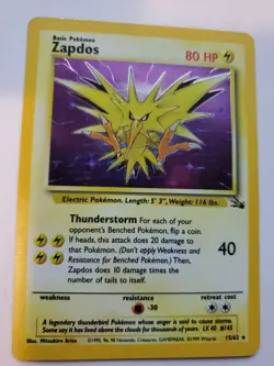 Zapdos Fossil Holo Pokemon Card Base WOTC - Image 1
