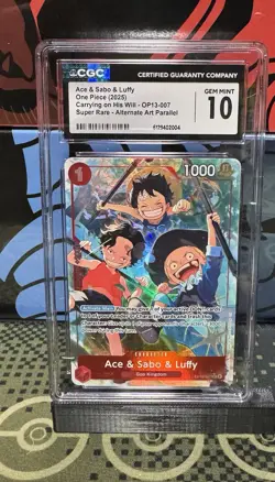2025 ONE PIECE OP13-CARRYING ON HIS WILL ALTERNATE ART ACE & SABO & LUFFY CGC 10 - Image 1