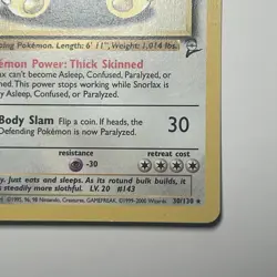 Pokemon TCG Snorlax 30/130 RARE NON HOLO Base Set 2 WOTC POKEMON CARD NM - Image 4