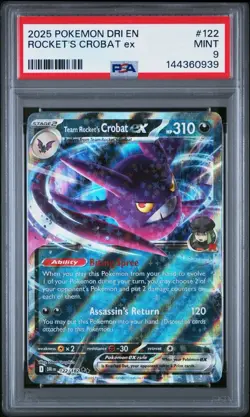 2025 POKEMON DRI EN-DESTINED RIVALS RARE #122 TEAM ROCKET'S CROBAT EX PSA 9 MINT - Image 1