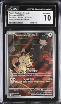 Pokemon Team Rocket's Meowth 203/182 Destined Rivals - CGC 10 - Image 1