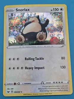 SWIRL Snorlax 140/202 COSMOS HOLO Variant Promo Pokemon Sword & Shield LP - Image 2