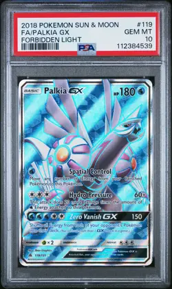 2018 POKEMON SUN & MOON FORBIDDEN LIGHT #119 FULL ART/PALKIA GX PSA 10 - Image 1