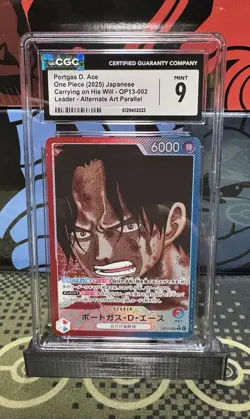 2025 ONE PIECE JPN OP13 CARRYING ON HIS WILL ALT ART PORTGAS D. ACE CGC 9 Leader - Image 1