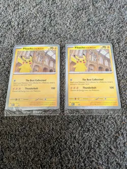 Lot Of 2 Pikachu At The Museum Jumbo Promo Pokemon Cards Ships In Top Loaders US - Image 1