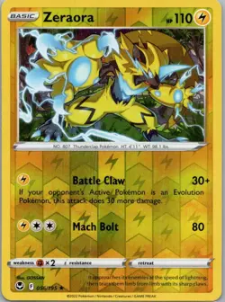 Pokemon Zeraora SWSH12: Silver Tempest 056/195 Near Mint NM Reverse Holo - Image 1