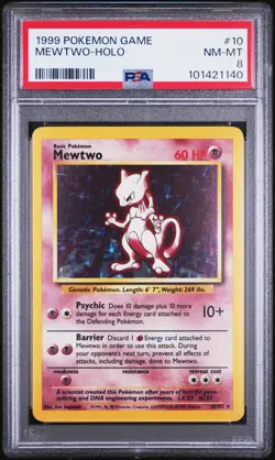 1999 POKEMON BASE SET UNLIMITED #10 MEWTWO-HOLO PSA 8 - Image 1