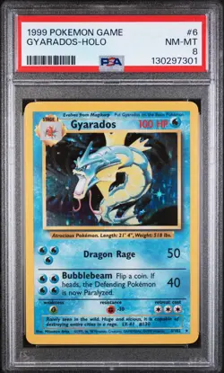 1999 POKEMON BASE SET UNLIMITED #6 GYARADOS-HOLO PSA 8 - Image 1