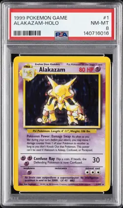 1999 POKEMON BASE SET UNLIMITED #1 ALAKAZAM-HOLO PSA 8 - Image 1