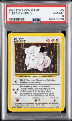 1999 POKEMON BASE SET UNLIMITED #5 CLEFAIRY-HOLO PSA 8 - Image 1