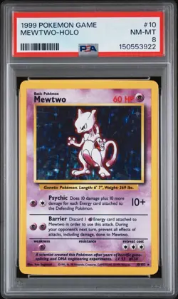 1999 POKEMON GAME #10 MEWTWO-HOLO PSA 8 - Image 1