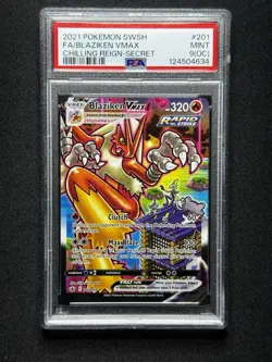 PSA 9 OC Pokemon Blaziken VMAX 201 Chilling Reign Alt Art MISCUT + ALIGNMENT DOT - Image 1