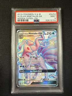 PSA 9 MINT 2019 Pokemon Hidden Fates ALOLAN NINETALES GX SV53 Full Art - Image 1