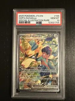 Pokemon TCG Hop's Zacian EX Card 186/159 Journey Together PSA 10 - Image 1