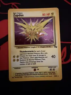 Zapdos 15/62 Pokemon Card Fossil Holo Rare WOTC NM-MINT RARE! - Image 1
