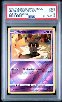 2019 POKEMON SUN & MOON COSMIC ECLIPSE #103 MARSHADOW-REVERSE FOIL PSA 9 - Image 1